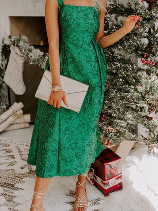 Impressions Dresses & Skirts - Impressions Emerald Green Square-Neck Midi Dress